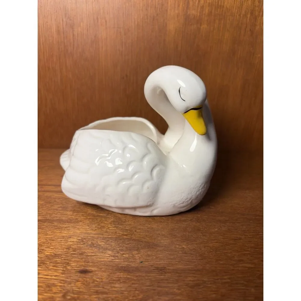 Vintage White Ceramic Double Swan Lovebird Dish Planter Intertwined Necks